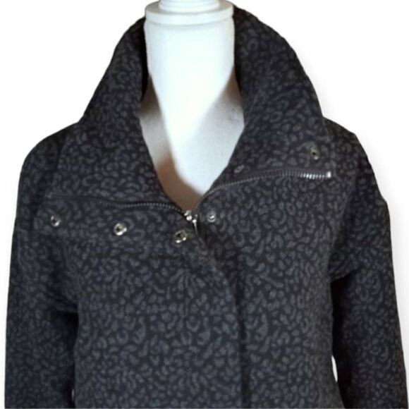 H&M CHARCOAL GRAY LEOPARD PRINT WOOL COAT SZ.6 EUC. - Picture 2 of 9